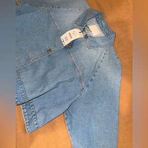 Zara Light Blue Denim Oversized Crop-Style Top